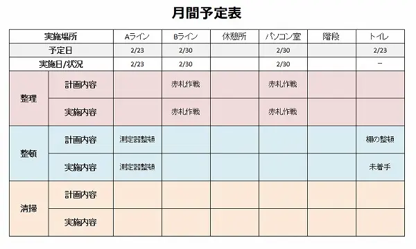 5S活動の月間予定表